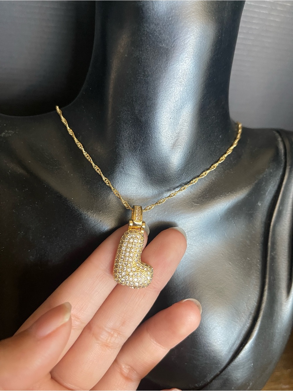 Gold tone stainless steel cz L initial necklace